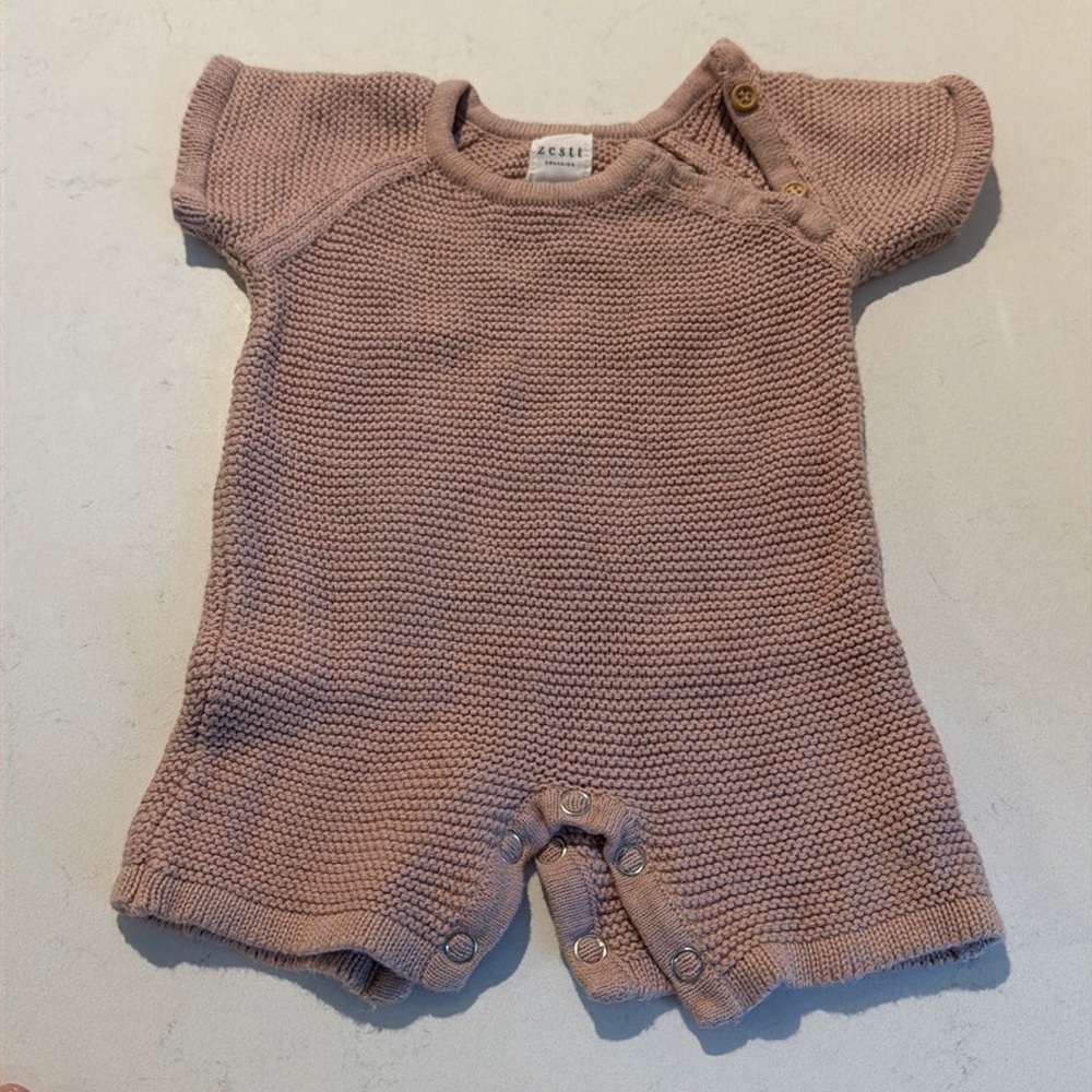 Rose pink organic knit onesie